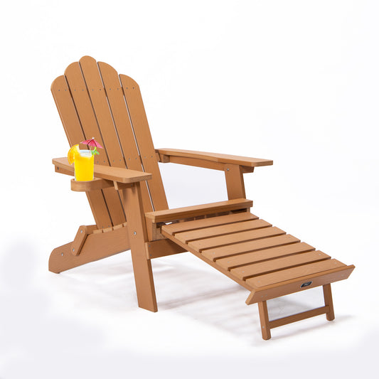 TALE Folding Adirondack Chair With Pullout And Cup Holder Poly Lumber For Patio Deck Garden Furniture