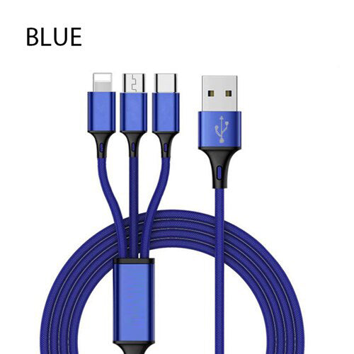 3 In 1 Micro USB Blue Fast Charging Cables For IPhone, Android and TypeC Mobile Phone Cables