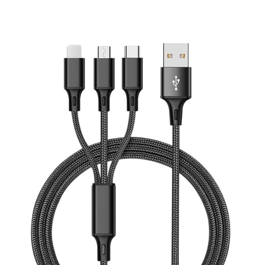 3 In 1 Micro USB Black Fast Charging Cables For IPhone, Android and TypeC Mobile Phone Cables