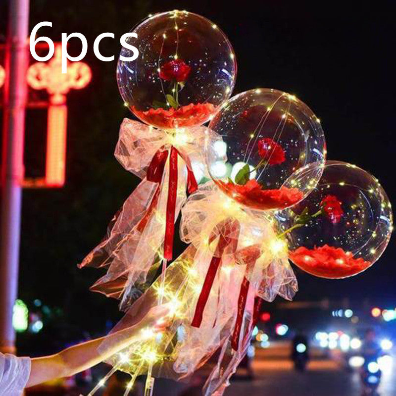 LED Luminous Transparent Balloon Bobo Ball Rose Bouquet