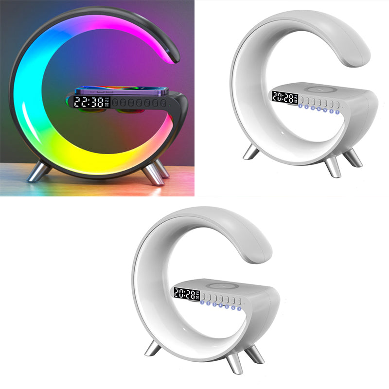 G Shaped LED Lamp With Bluetooth Speaker & Wireless Charger For Home Decor