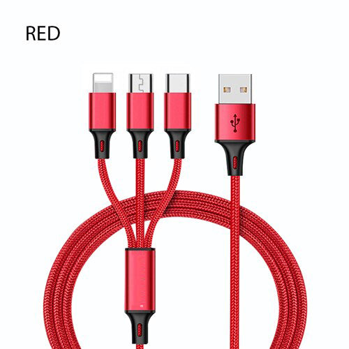 3 In 1 Micro USB Red Fast Charging Cables For IPhone, Android and TypeC Mobile Phone Cables