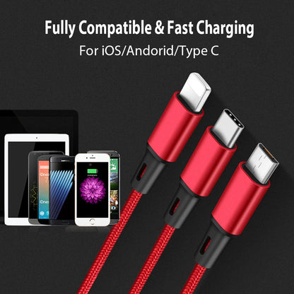 3 In 1 Micro USB Fast Charging Cables For IPhone, Android and TypeC Mobile Phone Cables