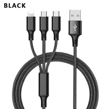 3 In 1 Micro USB Fast Charging Cables For IPhone, Android and TypeC Mobile Phone Cables