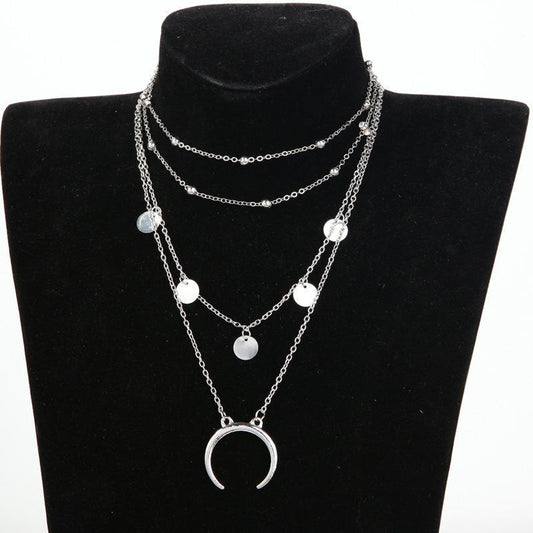 Crescent Horn Moon Layered Necklace Jewelry