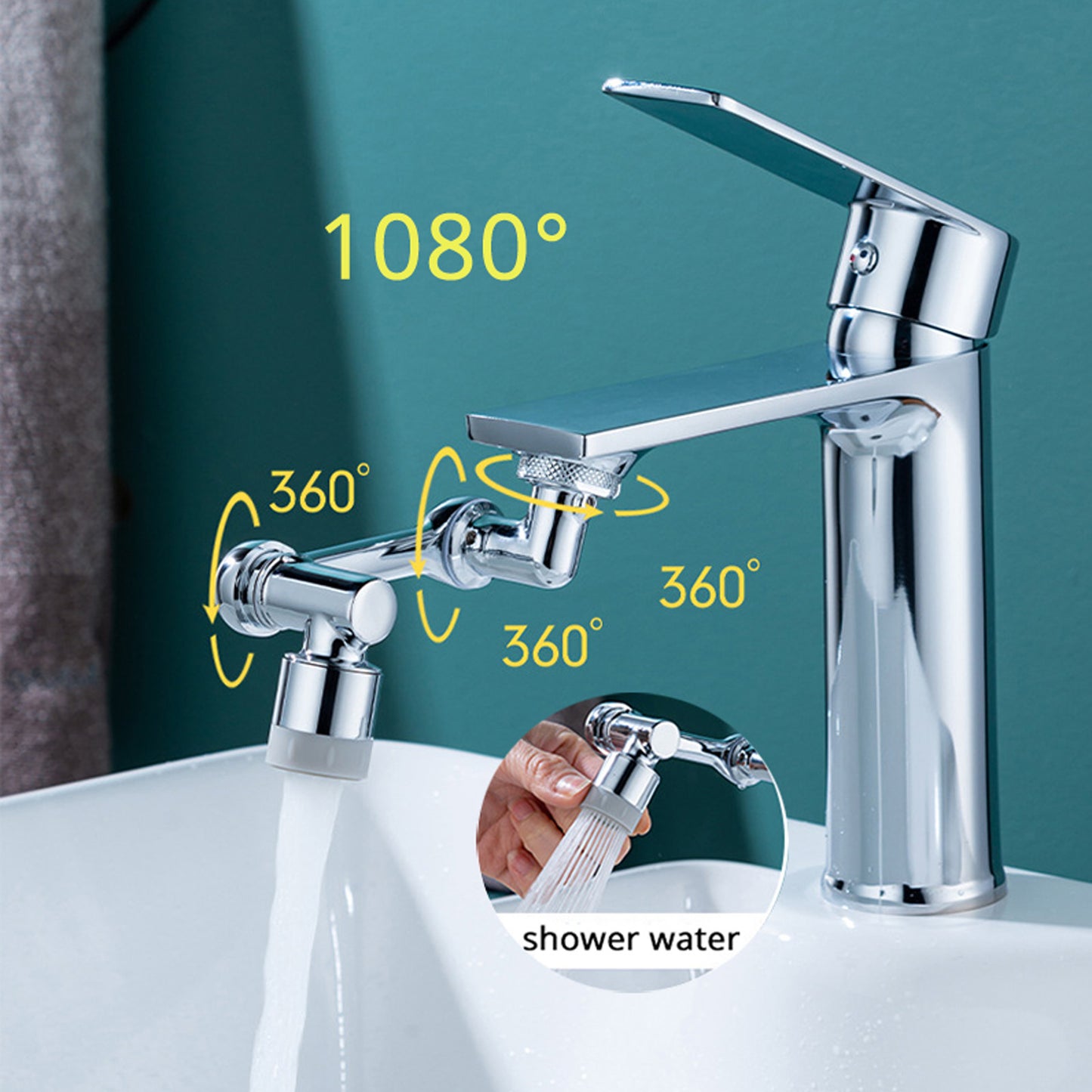 Universal 1080 Swivel Faucet Aerator And Extender Splash Resistant Shower