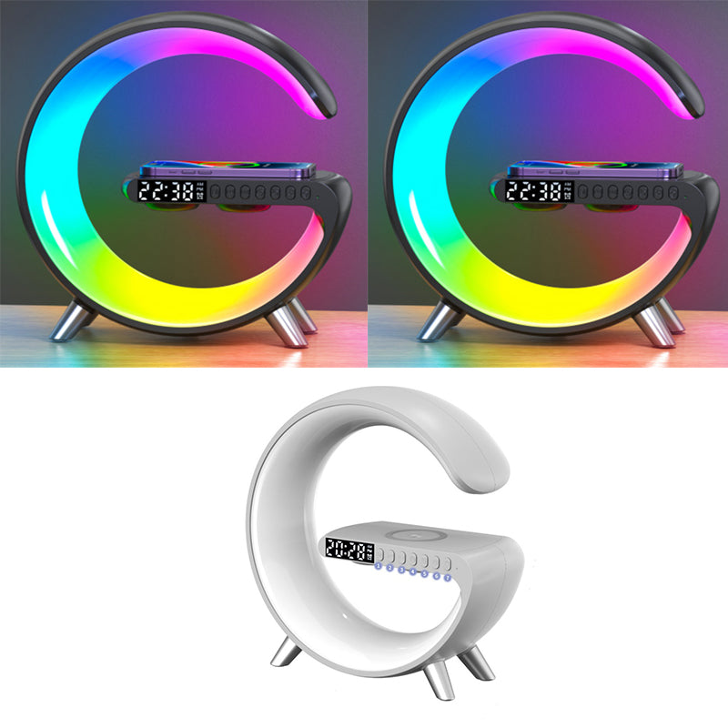 G Shaped LED Lamp With Bluetooth Speaker & Wireless Charger For Home Decor